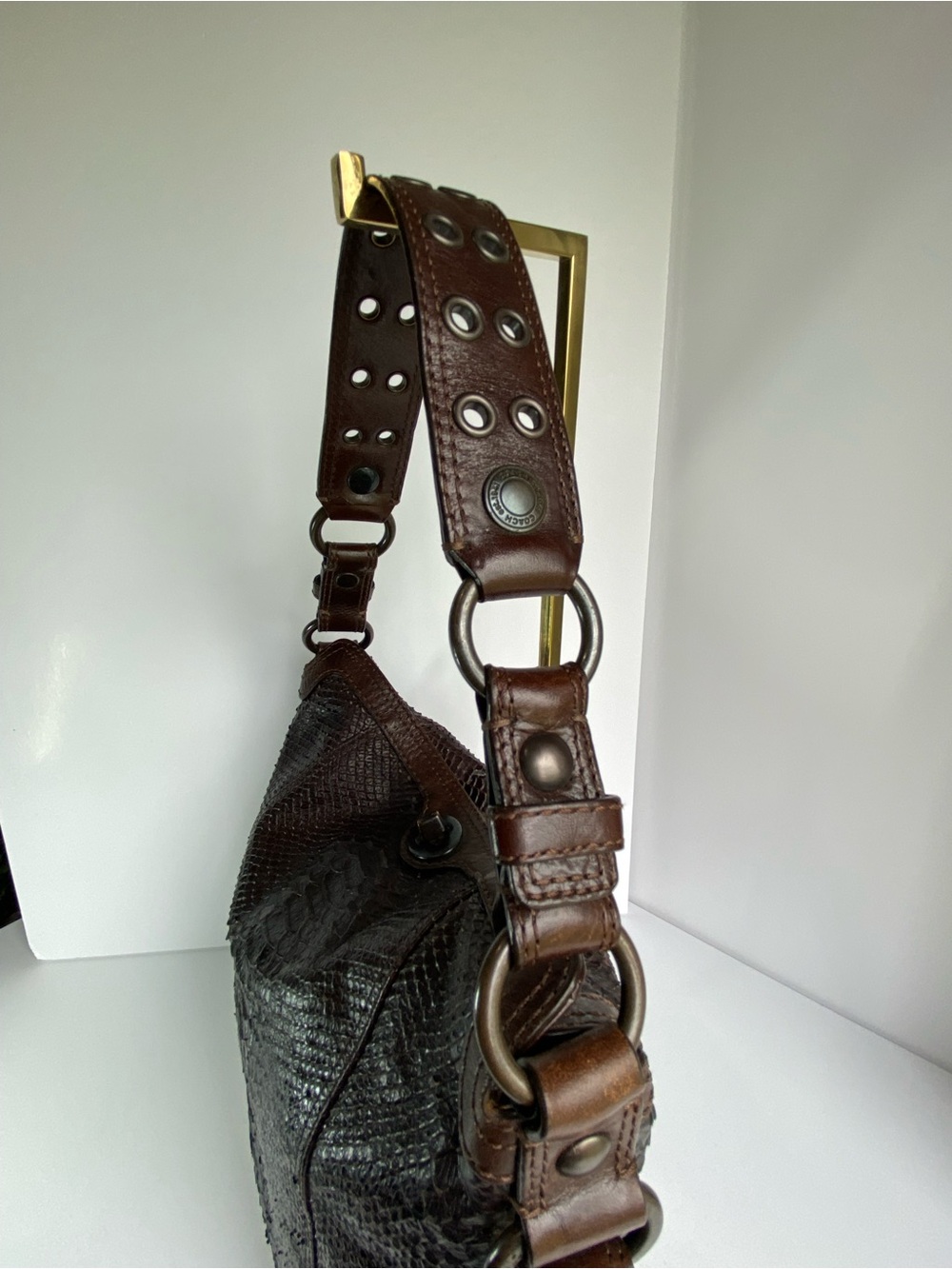 Coach Python Embossed Studded Chelsea Turnlock Dark Brown - Picture 12 of 13